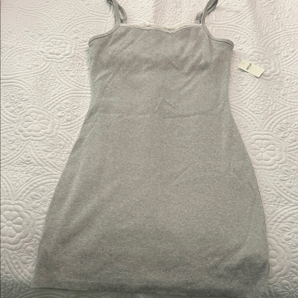 Aerie Gray Lace-Trimmed Body Con Mini Dress